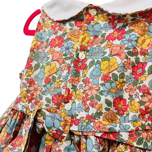 Korango Australia Vintage Floral Classic Smocked Dress Sleeveless Peter Pan Neck - Picture 8 of 10